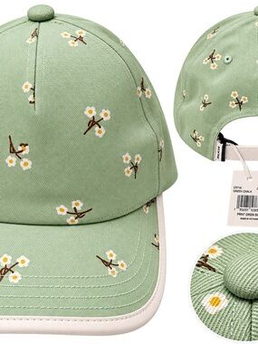 Coach Floral Print Baseball Hat Green Chalk NWT C9718